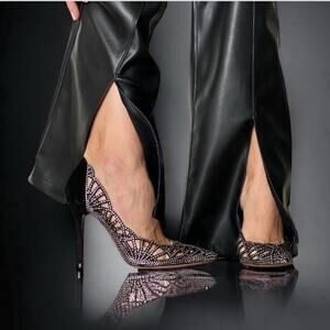 Giorgio Armani Women US 37.5 EUR 37 Black Suede Heels With Crystals